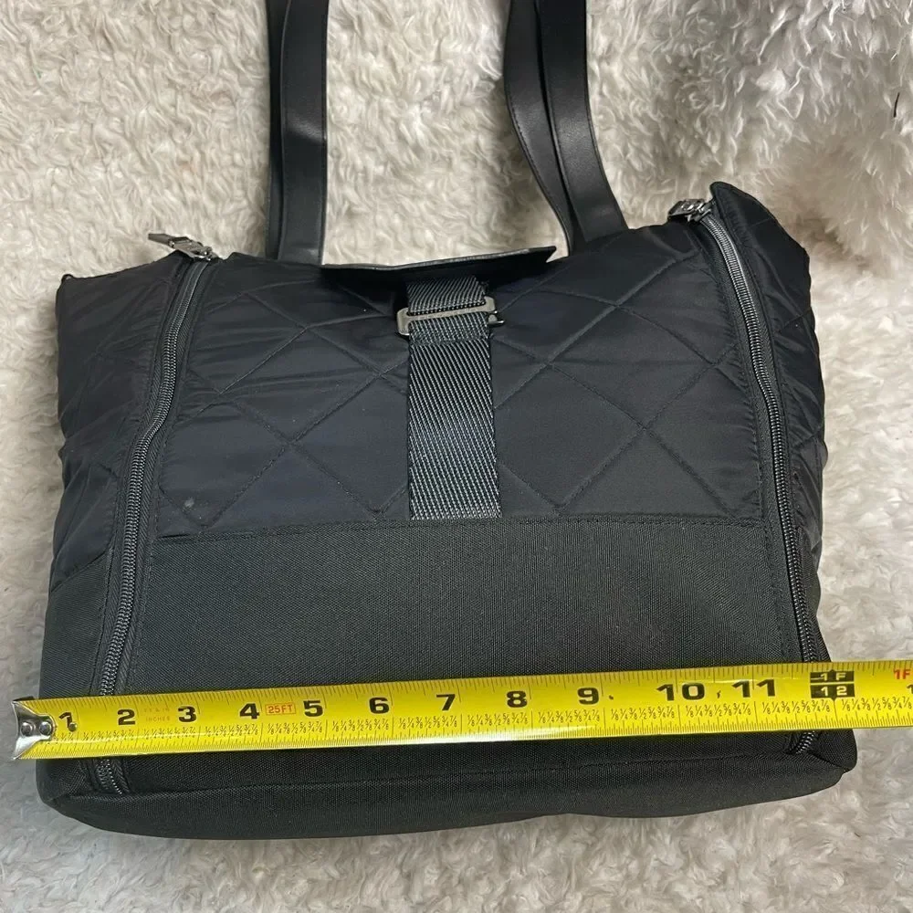 Paper Clip Black Nylon Quilted Large Diaper Bag silver tone hardwares.